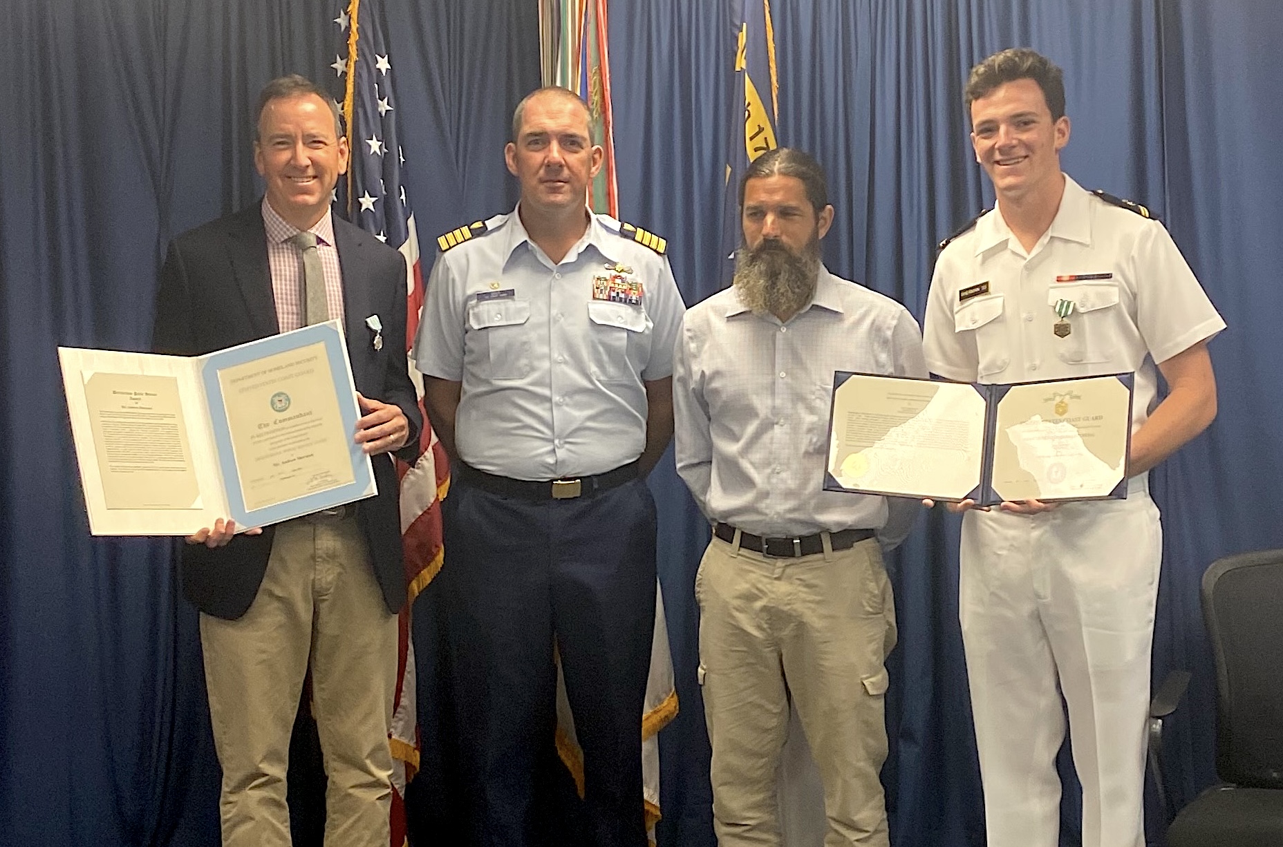 The Coast Guard honored the Shermans after the rescue.